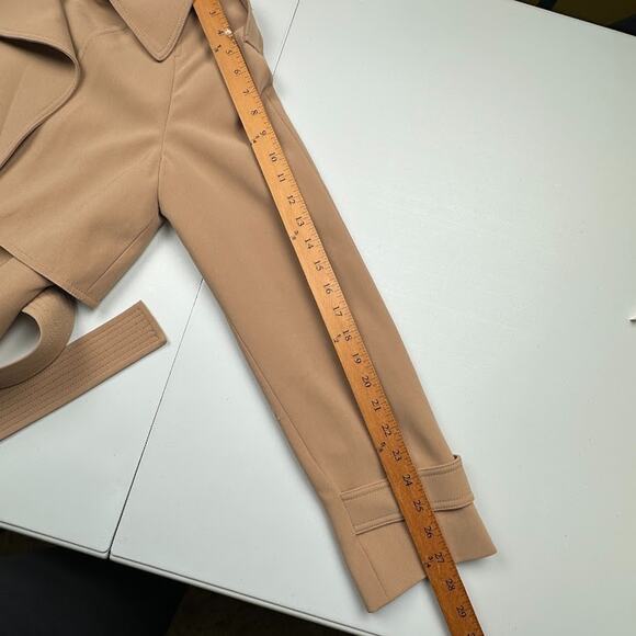 Theory Trench Coat Women Large Tan Overcoat Quiet Luxury Career Preppy Neutral - Picture 14 of 16
